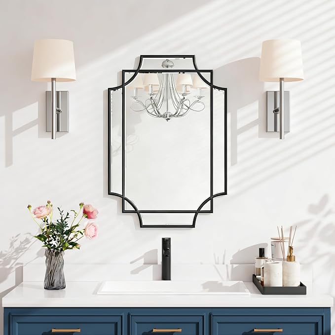 Bathroom Mirrors for Over Sink, 20x28 Inch Framed Mirrors for Wall, Black Bathroom Vanity Mirror, Rectangle Farmhouse Mirror Decorative, Entryway, Living Room Decor - Image 2