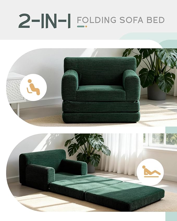 Boneless Couch Sofa Bed, Convertible Sleeper Chair with One-Piece High-Density Foam (No Lumps), Foldable Floor Mattress for Adults Guest Gaming, Non-Slip, Side Pockets, 84"x35", No Assembly