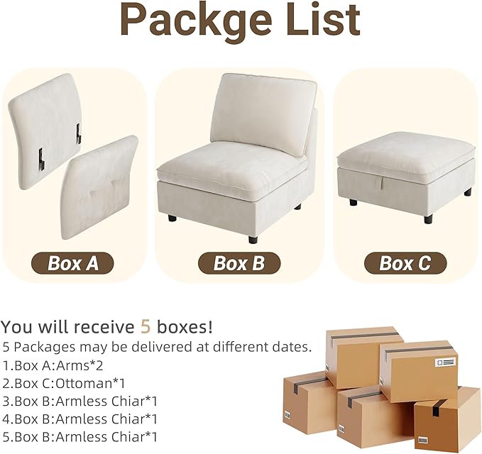 IDEALHOUSE 97" Modular Sectional Sofa, L-Shaped Modular Couch with Storage, 4-Seater Comfy Cloud Couch with Movable Ottoman, Deep Seat, Modern Sectional Couches for Living Room Bedroom, Beige