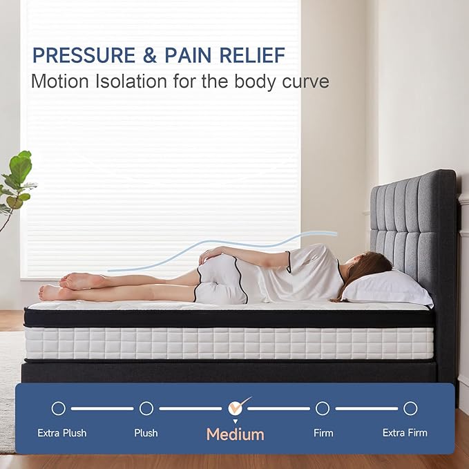 Queen Size Mattress, 10 Inch Hybrid Mattress Queen, Mattress in a Box with Individually Pocketed Spring - Zoned Support for Pressure Relief, Soft and Breathable, CertiPUR-US Certified