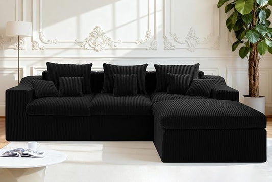 Homguava Modular Sectional Couches for Living Room,101" Cloud Couch with L-Shape Chaise,Comfy Sofa Living Room Couch with Deep Seat,No Assembly (Cordury Black)