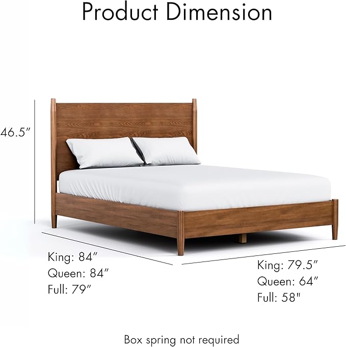 Furniture of America Wyatt Modern Solid Wood Bedroom Collection with Queen Bed Frame, Nightstands, Dresser with Mirror, No Box Spring Needed, Walnut, Standard Platform, 5-Piece Set