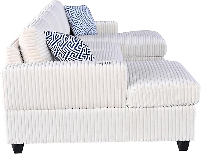 124-Inch Symmetrical Sectional Couch Corduroy Cloud Cushion Upholstered Sofas, U- Shaped Modular Sectional Sofa with Cup Holders and 2 Chaise Lounges for Living Room