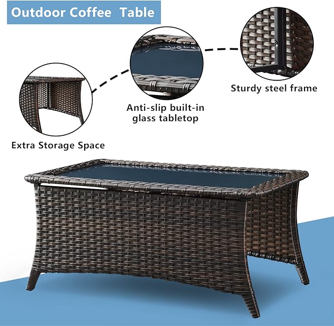 HUMMUH Patio Furniture 6 Pieces Outdoor Furniture Set PE Wicker Patio Couch with Swivel Glider Chairs,Patio Ottomans,Side Table