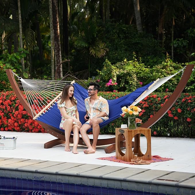 Lazy Daze Hammocks 12 FT Double Quilted Fabric Hammock with Spreader Bar and Detachable Pillow, 450lbs Weight Capacity, Navy Blue - Image 2