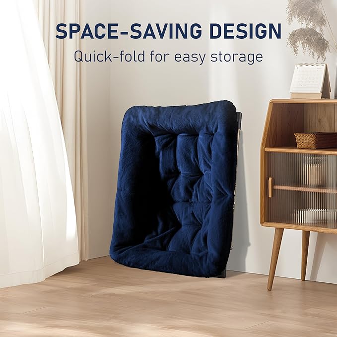 Youtanic Comfy Oversized Saucer Chair with Ottoman,Soft Faux Fur Reading Lounge Chair for Adults,Stable X-Large Metal Frame and Non-Slip Pad,Cozy Chair for Bedroom, Living Room, Dorm, Office, Blue