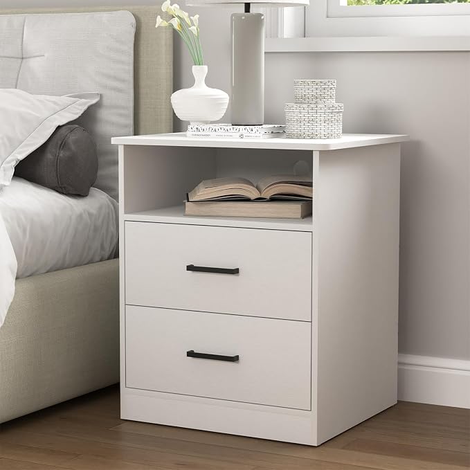 White Nightstand with Charging Station,Modern Night Stand with 2 Drawers and Open Shelf,Bedside Table with Storage for Bedroom, End Side Table for Living Room by CIPACHOHOMEFURNITURE