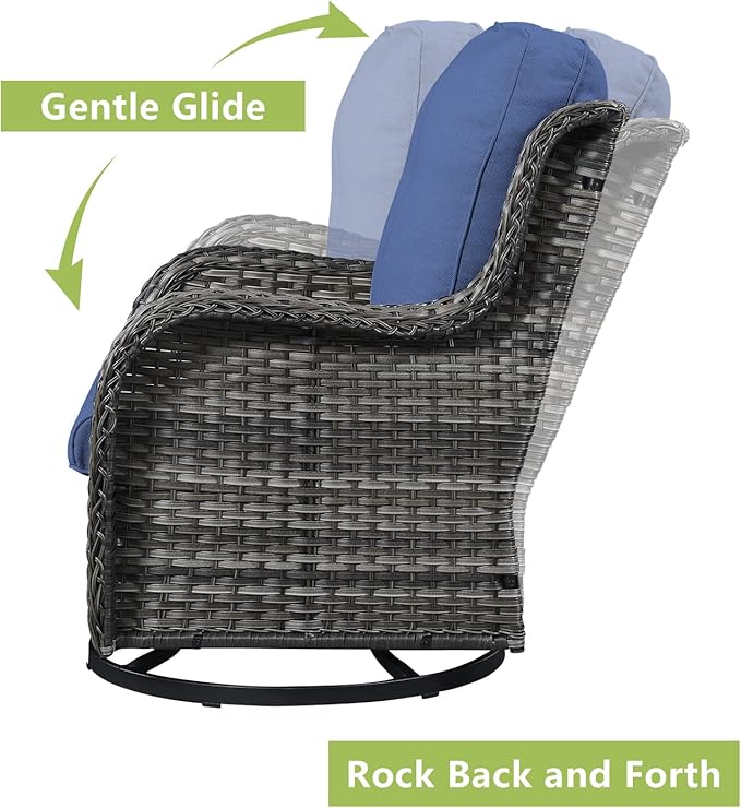 Rilyson Wicker Patio Furniture Set - 6 Piece Rattan Outdoor Sectional Conversation Sets with 2 Rocking Swivel Chairs,2 Ottomans and 2 Sofa for Porch Deck Garden(Mixed Grey/Blue)