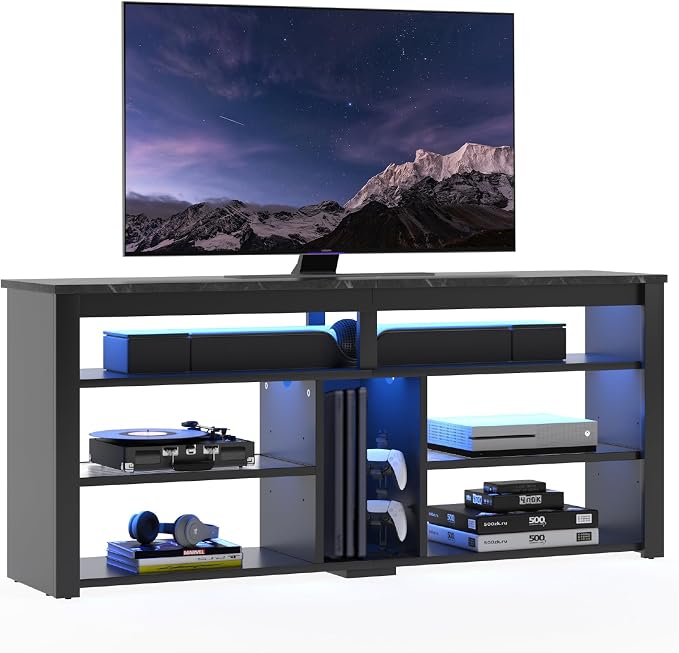 Bestier LED Tall Entertainment Center for 55/60/65 inch TV, TV Stand with Storage for PS4 Xbox, Adjustable Shelf Media Console for Living Room, Black Marble - Image 8
