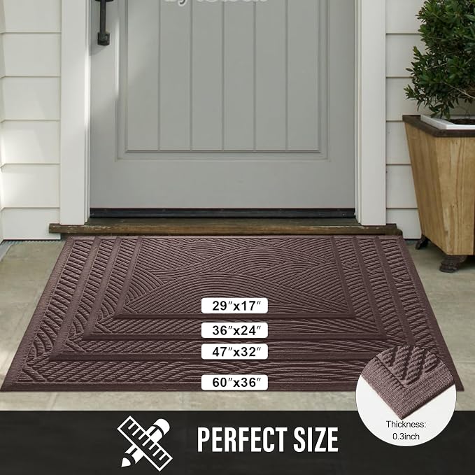 HIYARD Sturdy Front Door Mat, Absorbent Muddy Dirt Resist Welcome Door Mats Outdoor Indoor, Stain and Fade Resistant, Non-Slip Backing Entry Mat Low Profile Doormat for Entryway, 60×36, Coffee - Image 6