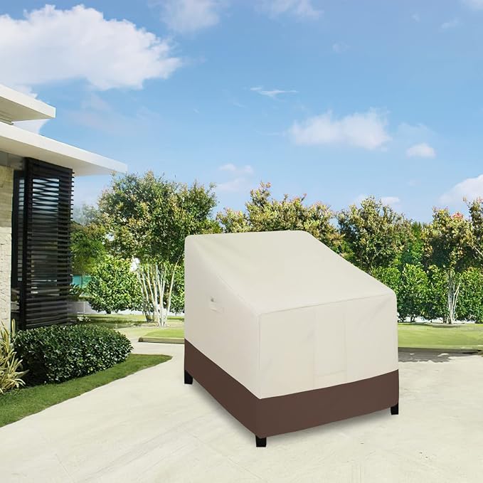 Easy-Going Outdoor Chair Cover Waterproof, Heavy Duty Patio Chair Cover, Windproof Outdoor Furniture Cover with Air Vent (2 Pack-32Wx37Dx31H inch, Beige/Dark Brown) - Image 2