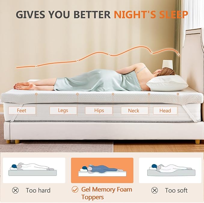 Sweetcrispy Mattress Topper Queen with Removable Soft Cover, Memory Foam 4 Inch Thick Gel Infused Cooling Toppers Pad for Queen Size Bed, Sleeper Sofa, RV, Camper, CertiPUR US Certified