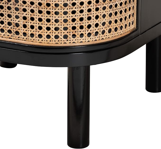 bali & pari Nabila Modern Bohemian Black Bayur Wood and Natural Rattan 3-Drawer End Table Nightstand - Image 8