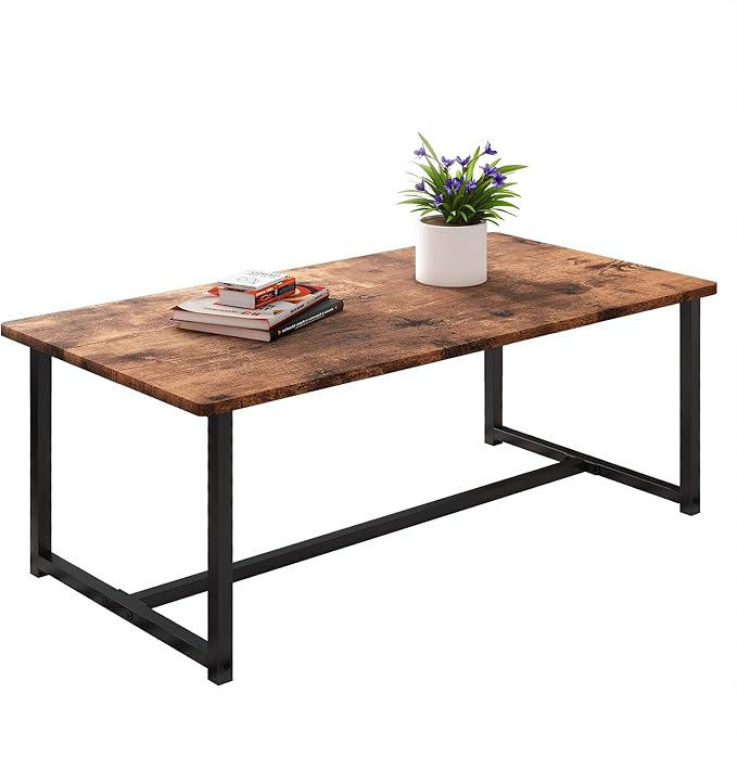 35.4" Rectangular Coffee Table for Living Room, Modern Industrial Style Coffee Table Center Table with Metal Frame for Small Space, Apartment, Office, Easy Assembly, Brown