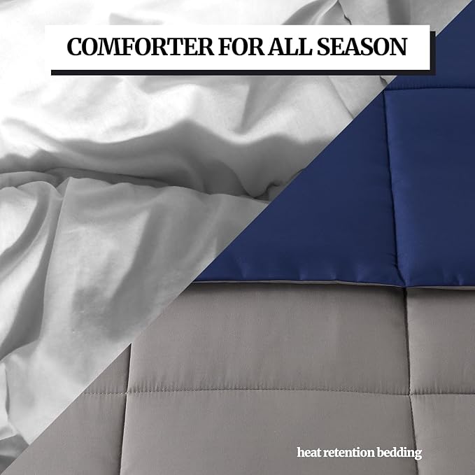 Down Alternative Bedding Comforter King Size - All-Season Soft Reversible Microfiber Bedding Comforter - Lightweight & Machine Washable (Dark Gray/Dark Blue, King (U.S. Standard))