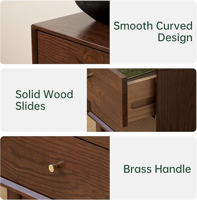 100% Solid Wood Nightstand, Walnut Nightstand with 2 Drawers, Mid Century Modern Night Stand, Oak Nightstands, Wooden Nightstands for Low Bed, Small Bedside Tables for Bedroom(19.69" H) - Image 9
