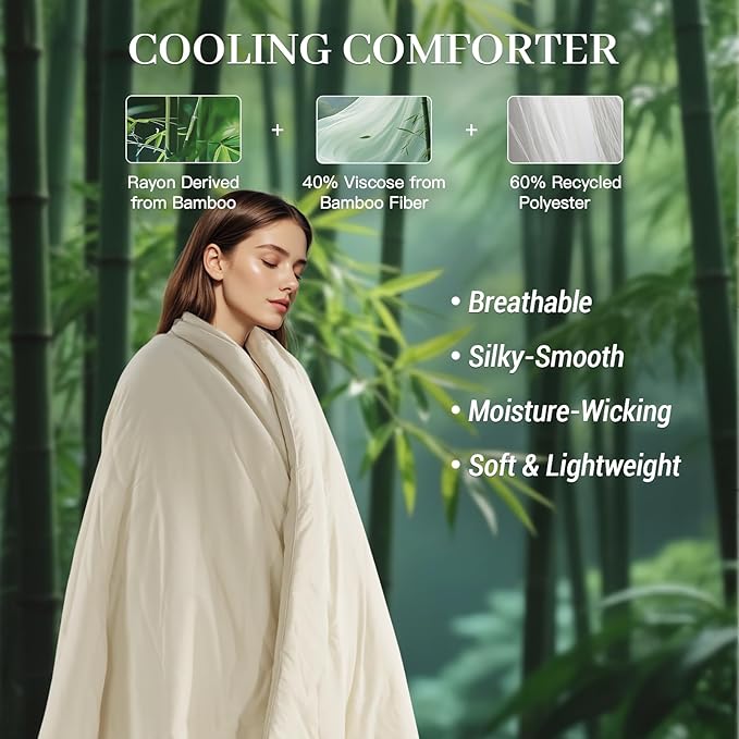 NEXHOME PRO 100% Viscose Derived from Bamboo Comforter Queen Size - Summer Cooling & Moisture-Wicking Bedding Blanket - All Season Lightweight Design - Natural Organic Queen Duvet Insert
