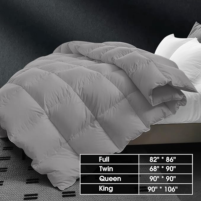 CYMULA Full Size Feather Down Comforter - All Season Dark Grey Duvet Insert, Lightweight Box Stitched, Fluffy Breathable, Ultra Soft Quiet Hotel Style with 8 Tabs(82" x 86")