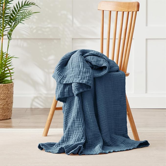 100% Cotton Muslin Blanket 40" x 40", Breathable and Lightweight Cotton Throw Blankets, Soft Cooling Summer Gauze Blanket for All Season, Blue