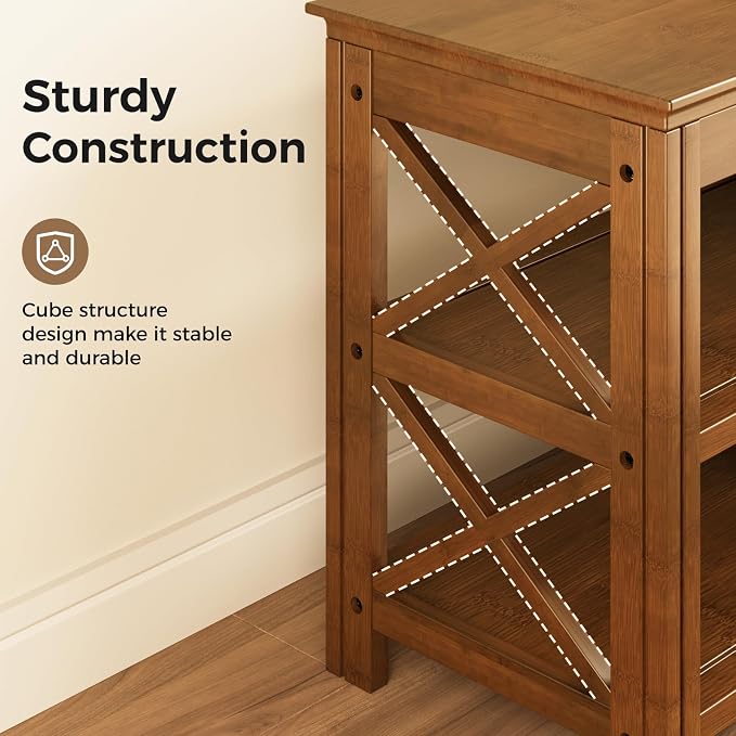 Bamworld Shoe Rack Bench with Storage 3 Tier Bamboo Shoe Bench Entryway Rustic Entryway Bench (X-Brown, 23.6 Inch - Image 5