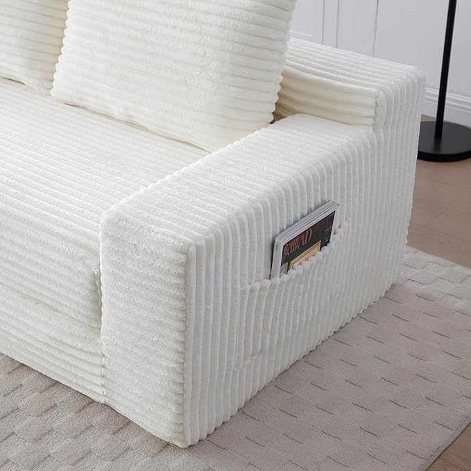 Convertible Sofa Bed, 2 in 1 Memory Foam Futon Couch, No Assembly Corduroy Foldable Sofa Bed, Comfy Floor Couch with 2 Pillows for Bedroom, Living Room, Apartment, Beige