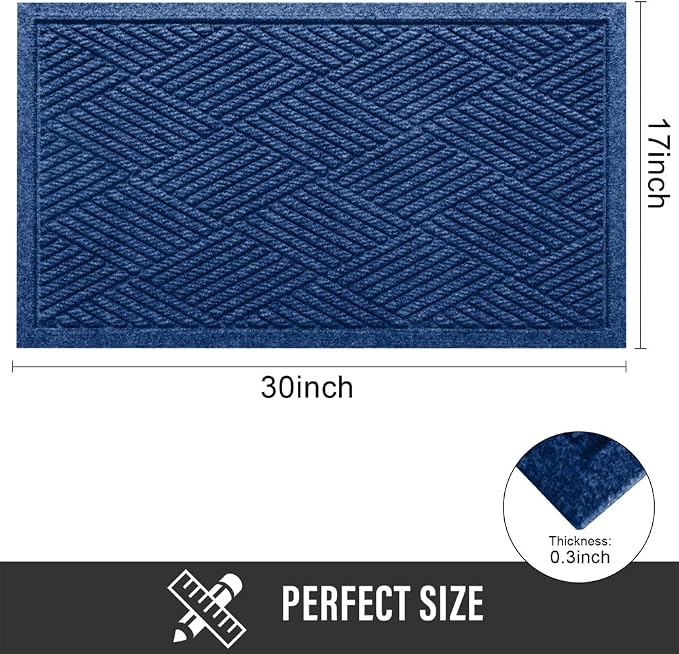 HIYARD Sturdy Front Door Mat, Absorbent Muddy Dirt Resist Welcome Door Mats Outdoor Indoor, Stain and Fade Resistant, Non-Slip Rubber Backing Low Profile Doormat for Entryway, 30??17, Blue - Image 2