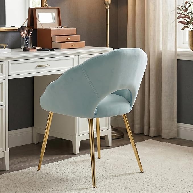 Modern Vanity Chair, Living Room Chair with Gold Metal Legs,Velvet Dining Chair, Comfy Accent Chair for Makeup Room, Waiting Room, Dressing Room, Bedroom, Dining Room, Home Office (1, Blue-green)