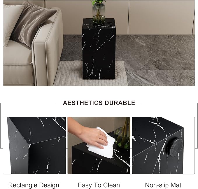 Cube End Table Wood Grain, Modern Side Table for Living Room, MDF Wooden Nightstand Sofa Table for Home, No Assembly