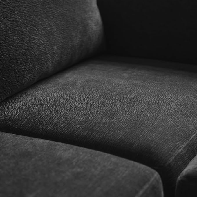 Acanva Oversized Modular Sectional Sofa with Removable Washable Slipcovers, Modern Low Profile Deep Seat Couch for Living Room, Chenille-Black, 3 Armless Chairs & 3 Armrests/Ottomans
