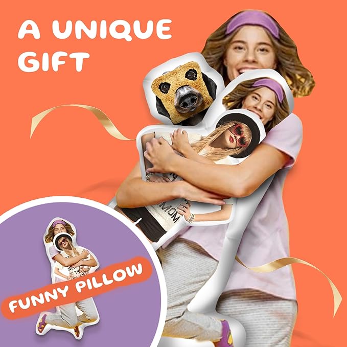 Bemaystar Custom Pillow-Custom Face Pillow, Personalized Pillow Dog Cat Shaped, Custom Pillows with Picture, Personalized Gifts for Family and Friends(8 Inch, Double Side)