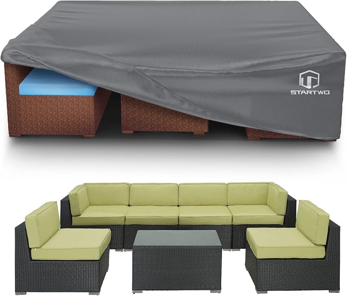 STARTWO Patio Furniture Covers Waterproof, Anti-UV Tear-Resistant 500D Heavy Duty 7-12 Seats Outdoor Furniture Cover for Sectional Sofa and Table Chairs, 110"x84"x28", Grey by STARTWO