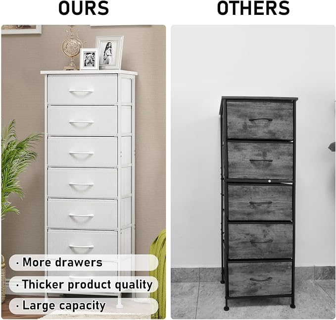 Fixwal Tall Narrow White Dresser for Bedroom, Storage Dresser Organizer with 7 Fabric Drawers, Nightstand Furniture in Closet, Entryway, Hallway - Image 7