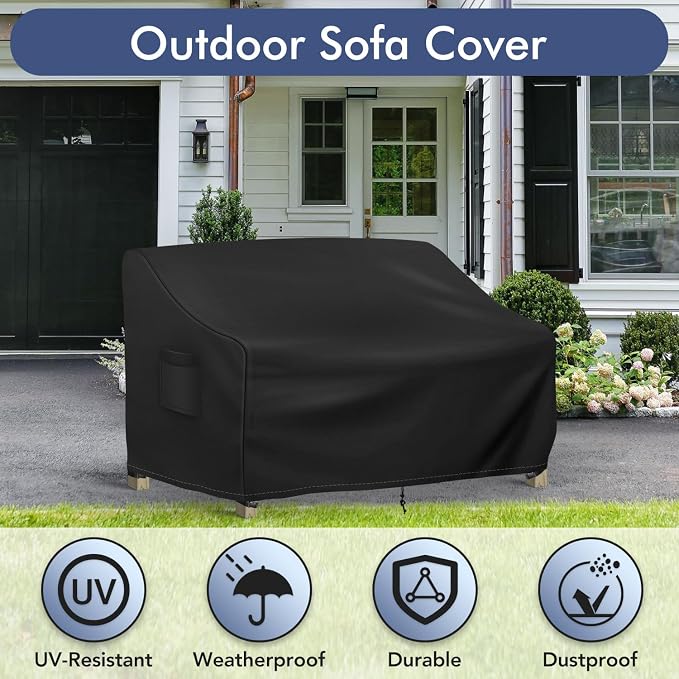 Richwon Outdoor Couch Cover Waterproof, 3-Seater Outdoor Sofa Cover, Patio Furniture Covers with Air Vent and Handles, 78W x 33D x 32H Inches, Black - Image 5