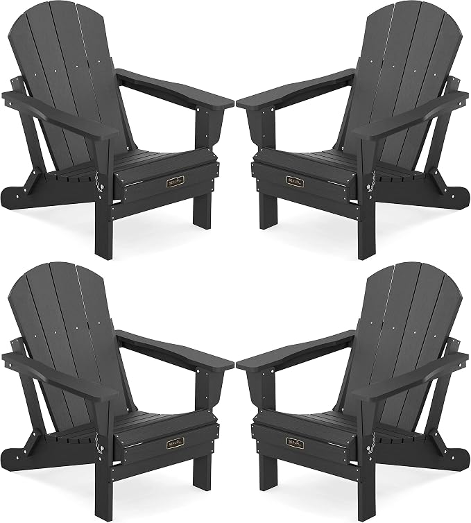 SERWALL Foldable Adirondack Chair Set of 4 for Patio Garden Outdoors Fire Pit-Black by SERWALL