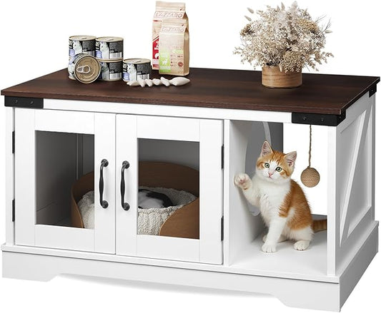 WLIVE Coffee Table with Storage, 2-in-1 Modern Center Table Cat House Furniture with Cat Teaser for Living Room, Home, White