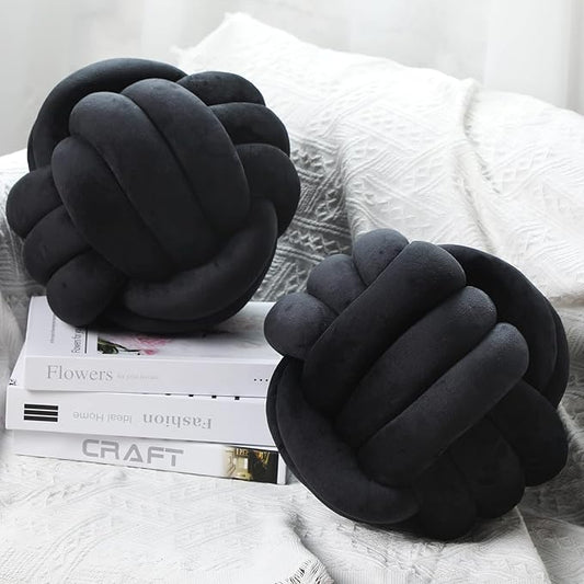 Namalu 2 Pcs Soft Knot Pillow Ball, Decorative Round Throw, Soft Knotted Plush Pillows, Handmade Stuffed Ball Pillows Cushion for Bedroom Sofa Couch Home Decor(7.87 Inches,Black)