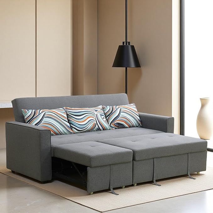 Modular Sofa Bed Couch with Storage, 77" Reversible Sleeper Sofas with Pull Out Bed, Pull Out Couch for Living Room Apartment Bedroom Office, Light Grey