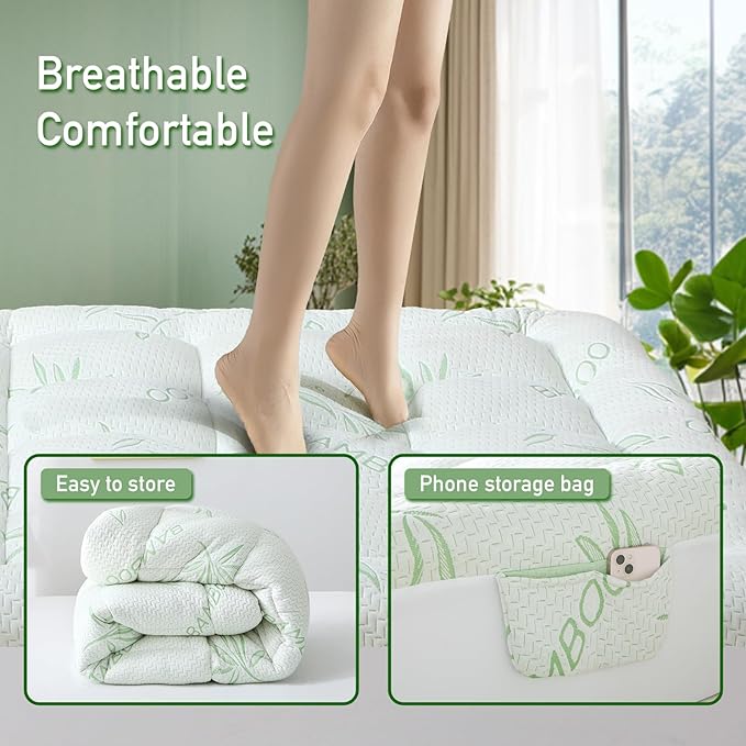 Extra Thick Mattress Topper California King Size, Waterproof Soft Viscose Derived from Bamboo, Pillow Top Mattress Pad, Mattress Cover 1000GSM Filling with Deep Pocket for Back Pain Relief