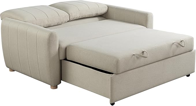 Serta Galway 66.5" Convertible Sleeper Loveseat, Full Size, Dreamcoil Comfort, FingerGuard Pinch Point Protection, Soft Woven Fabric, Beige