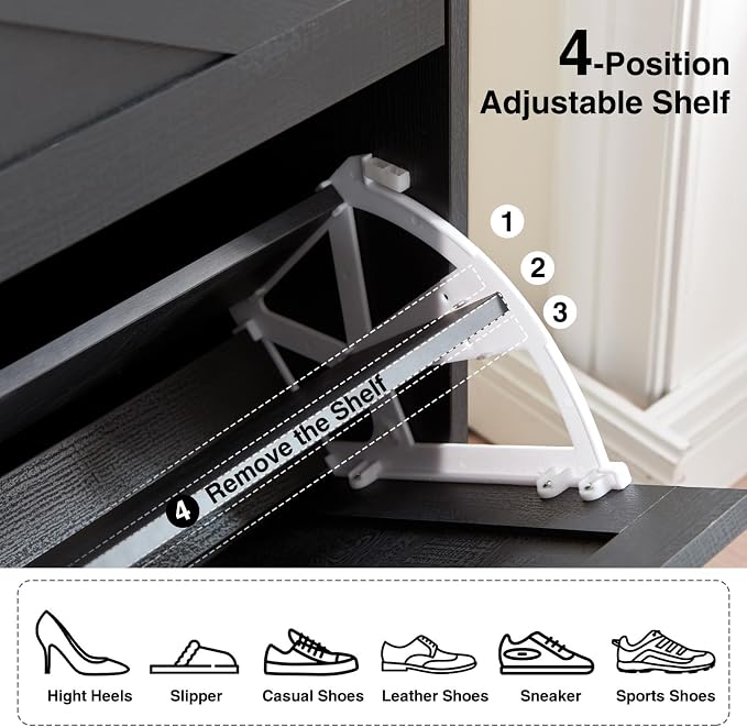 Barnyatoh Shoe Storage Cabinet,Farmhouse Shoe Organizer with 4 Flip Drawers & Barn Door Design,Freestanding Hidden Slim Narrow Shoe Rack Cabinet for Entryway,Foyer,Hallway,Black - Image 6