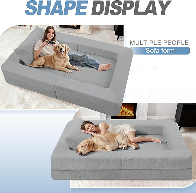 Futon Sofa Bed with Pillow, 3-in-1 Sleeper Sofa Bed with Removable Cover, Convertible Floor Sofa Bed, No Assembly Boneless Couch for Living Room, Bedroom