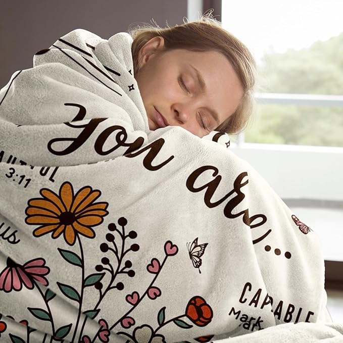 Christian Gifts for Women, Christian Floral Throw Blanket, Birthday Religious Gifts for Women Friendship, Inspirational Scripture Faith Gift for Friend, Sister, Mom, Daughter (60'' x 80'', Beige)