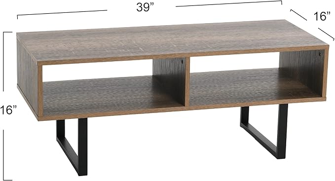 Household Essentials Jamestown TV Stand Coffee Table with Rectangular Storage Compartments Ashwood Rustic Wood Grain and Black Metal