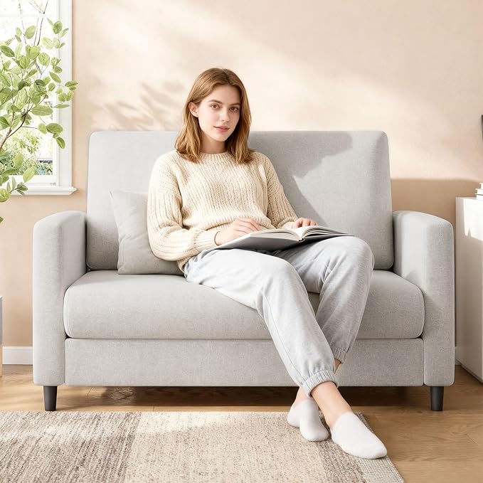 Garvee Loveseat Sofa, 52" Love Seat for Small Spaces, Mid Century Sofa Accent Chair, Solid Wood Frame, Tool-Free Assembly, Comfy Sofa Couch for Bedroom, Living Room, Beige
