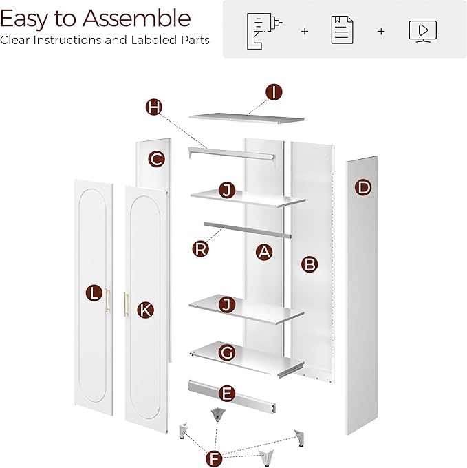 71" White Wardrobe Closet with 2 Doors, Metal Armoire Wardrobe Cabinet with Hanging Rod and Adjustable Shelves, Clothing Storage Cabinets for Bedroom, Laundry Room, Home Office
