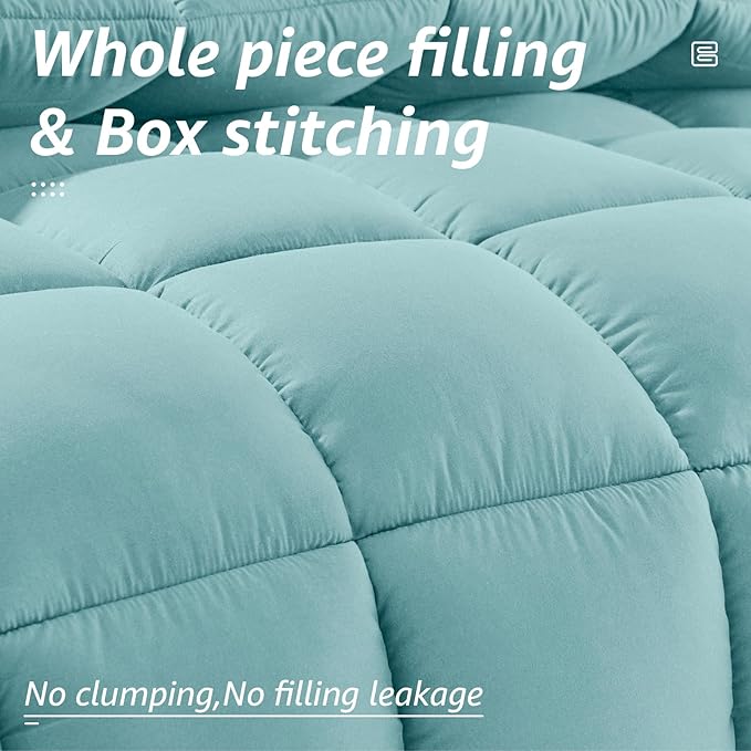 HYLEORY All Season Full Size Bed Comforter - Cooling Down Alternative Quilted Duvet Insert with Corner Tabs - Winter Warm - Machine Washable - Turquoise