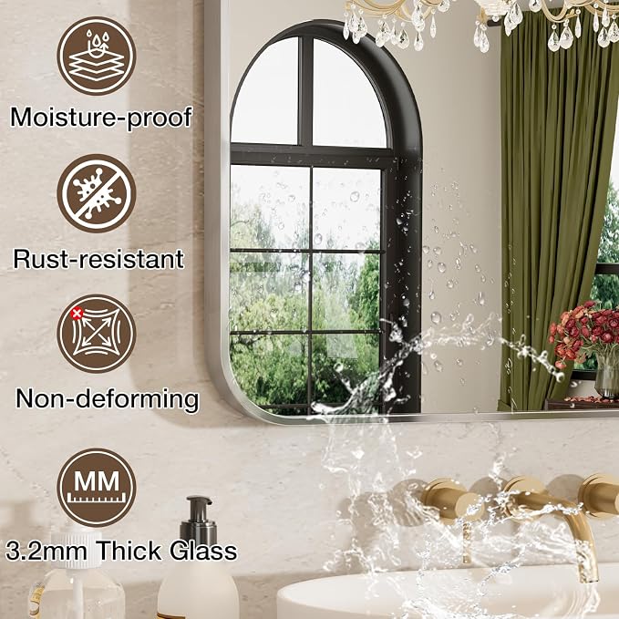 20x30 Inch Bathroom Mirrors for Over Sink, Brushed Nickel Rectangle Mirror for Bathroom or Entryway, Wall Mounted Vanity Mirror with Aluminum Alloy Frame&Tempered Glass, Hangs Horizontally/Vertically - Image 7