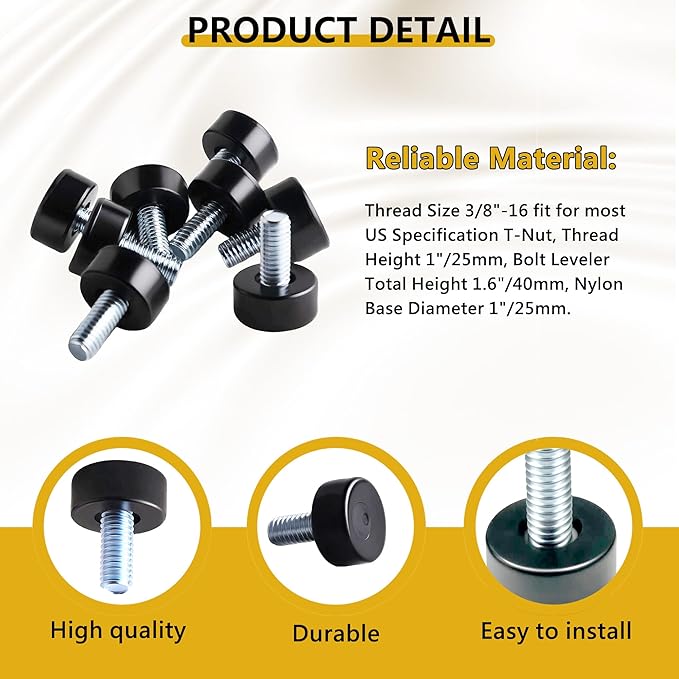 8 Pack Adjustable Rubber Furniture Levelers, 3/8"-20 UNC Threaded Screw-in Rubber Legs for Tables, Chairs, Cabinets, Wire Rack, Sofa - Heavy Duty Floor Protectors