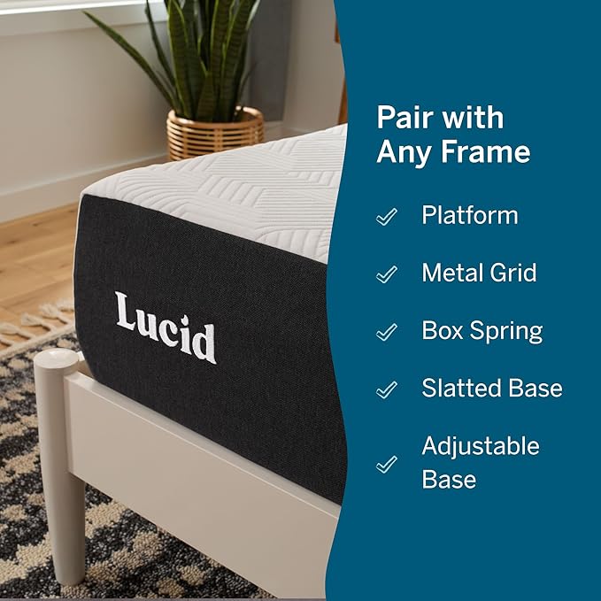 Lucid 10 Inch Memory Foam Mattress - Firm Feel - Infused with Refreshing Bamboo Charcoal and Cooling Gel - Bed in a Box - Temperature Regulating - Pressure Relief - Breathable - Twin XL Size