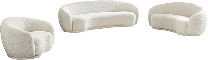 Meridian Furniture 693Cream-S Hyde Collection Modern | Contemporary Boucle Fabric Upholstered Sofa, Cream, 89.5" W x 38" D x 28" H